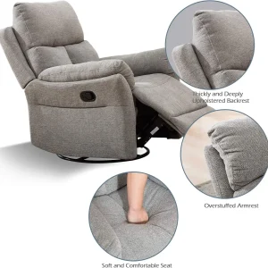 Swivel Rocker Recliner Chair, Manual Fabric Glider Nursery Recliner Chair, Single Rocking Modern Sofa 5